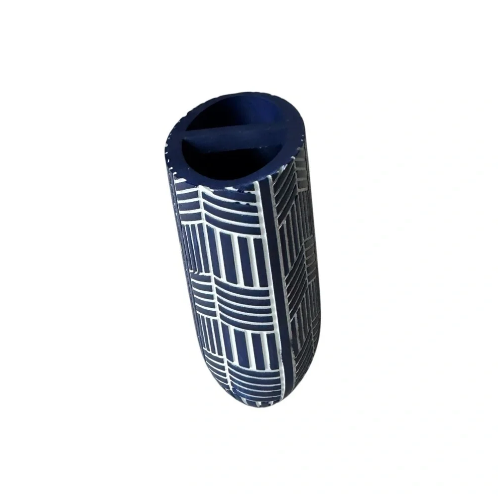 Navy and White Geometric Resin Pen/Toothbrush Holder